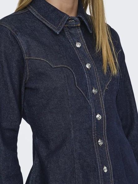 ONLY Bayan Uzun Kollu Kot Gömlek 15359156 - Resim 2