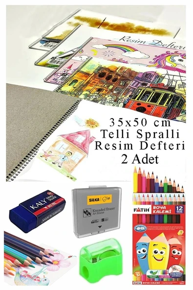 12 Renk Fatih Kuru Boya 35x50 cm Telli Spralli Resim Defteri Hamur Silgi Kalemtraş 15 Yaprak Resim Defteri Kuruboya ürün görseli