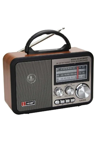 MBB ETİCARET Orta Boy Retro, Nostaljik, Ahşap Tasarım Bluetooth, Şarjlı, Taşınabilir FM/AM Destekli Radyo NS-8897 ürün görseli 1