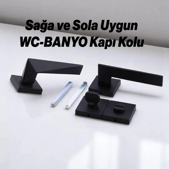 1 Takım WC Siyah Kapı Kolu Kare Rozetli Ev Kapı Kolları Kilitlenebilir Sağ Sola Uygun - Resim 2