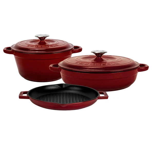 LAVA Bordo Döküm Tencere ve Izgara Seti – Sofralarda Şef Dokunuşu ürün görseli