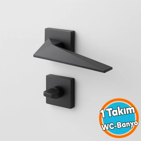 1 Takım WC Siyah Kapı Kolu Kare Rozetli Ev Kapı Kolları Kilitlenebilir Sağ Sola Uygun ürün görseli