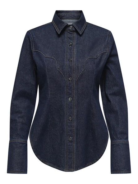 ONLY Bayan Uzun Kollu Kot Gömlek 15359156 - Resim 4