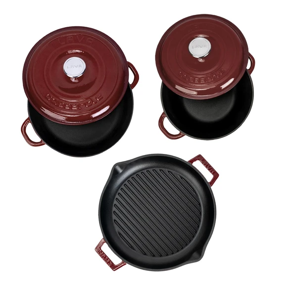 LAVA Bordo Döküm Tencere ve Izgara Seti – Sofralarda Şef Dokunuşu - Resim 3