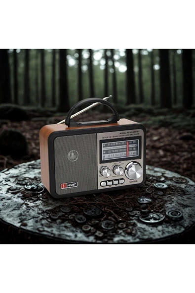 MBB ETİCARET Orta Boy Retro, Nostaljik, Ahşap Tasarım Bluetooth, Şarjlı, Taşınabilir FM/AM Destekli Radyo NS-8897 - Resim 3