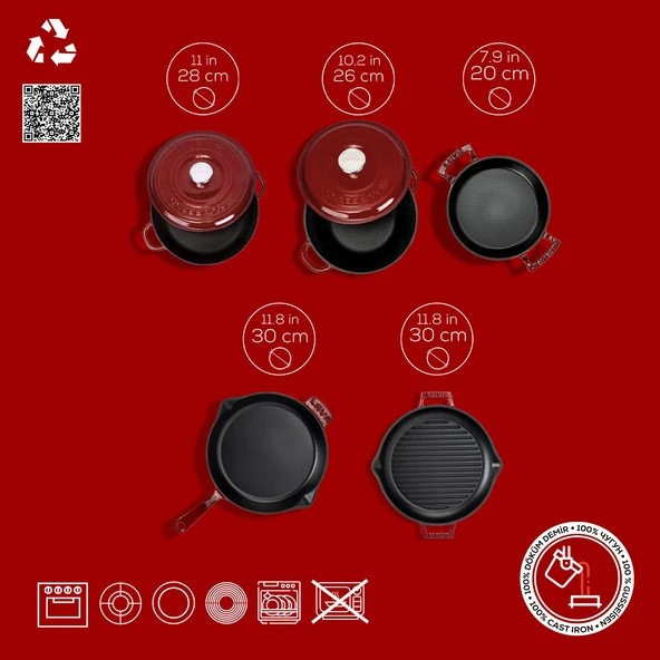 LAVA Döküm Bordo 7 Parça Set – Şıklık, Lezzet ve Gücü Bir Araya Getiren Tasarım - Resim 4