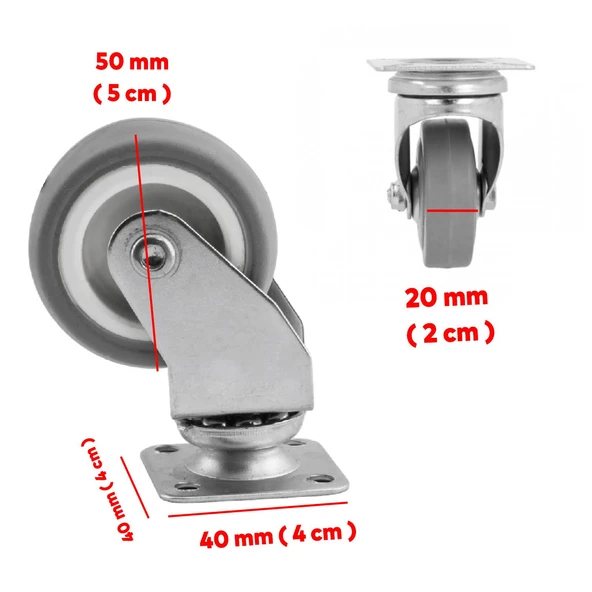 Ofis Koltuk Tekeri Vidalı Yük Taşıma Alışveriş Sepeti Mobilya Tablalı Teker 50 MM x 20 mm GRİ - Resim 3