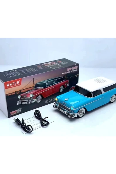 Concord Antika Araba Chevy Bluetooth Hoparlör Bas Dekoratif Parlak Araba Şekil Tf Usb Fm Aux Ws-1955 - Resim 5