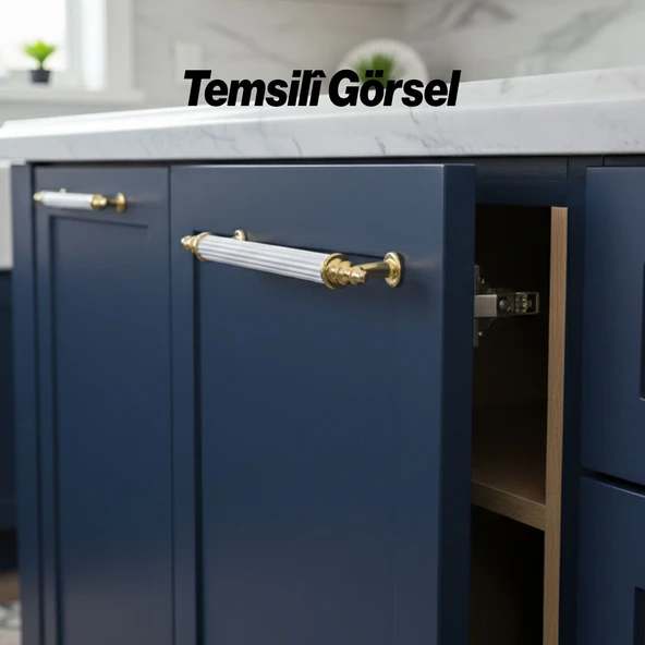 Ovacık 128 mm Gold Altın 10 ADET Beyaz Metal Kulp Mobilya Çekmece Dolap Kapak Kulpu Kulbu Kulpları - Resim 2