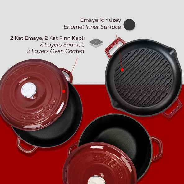 LAVA Bordo Döküm Tencere ve Izgara Seti – Sofralarda Şef Dokunuşu - Resim 6