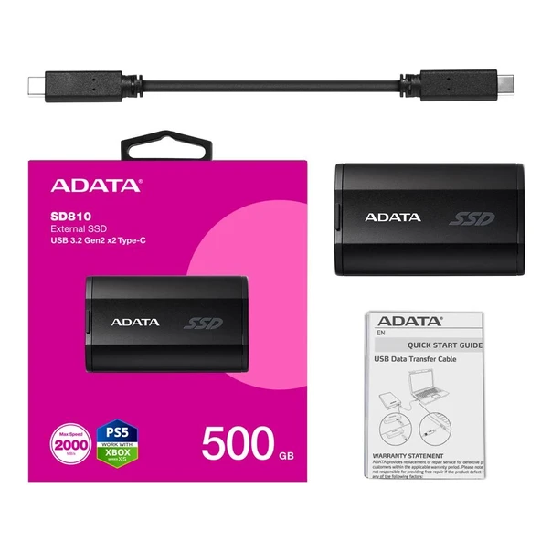 Adata 500Gb SD810 Siyah Taşınabilir Usb 3.2 Gen2  x2 Type-C Ssd Harici Disk - Resim 2