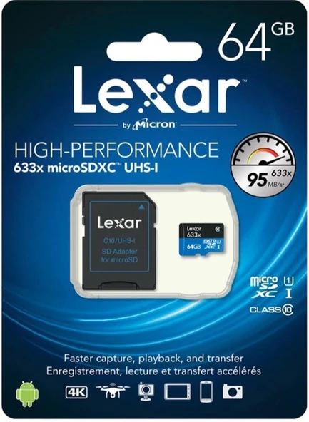 Lexar 64GB C10 A1 V30 U3  Hafıza Kartı + Adaptör - Resim 2
