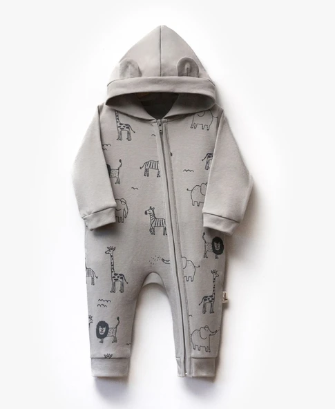 Önden Fermuarlı Animal Desenli Erkek Bebek Tulumu ürün görseli
