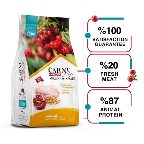 Carni Life Kitten Tavuk Nar Kızılcık Yavru Kuru Kedi Maması 1,5 kg ürün görseli