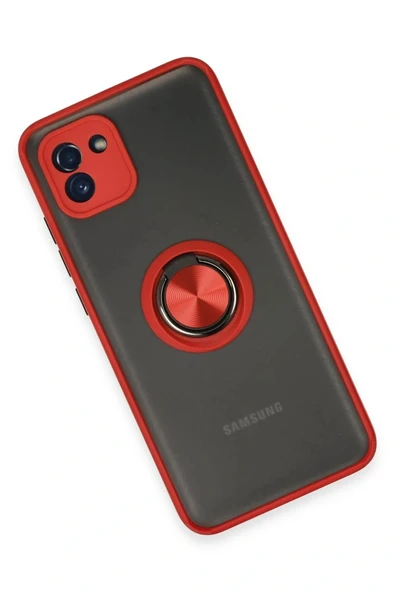 LitaeTrend Samsung Galaxy A03 Kılıf Montreal Yüzüklü Silikon Kapak - Kırmızı - Resim 3
