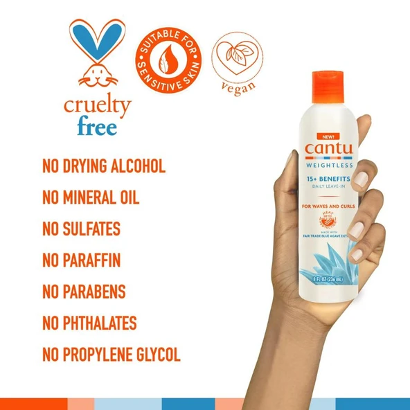 Cantu Weightless 15+ Etki Günlük Durulanmayan Saç Bakım Kremi (236 ml)- Kıvırcık, Dalgalı Saç - Resim 3