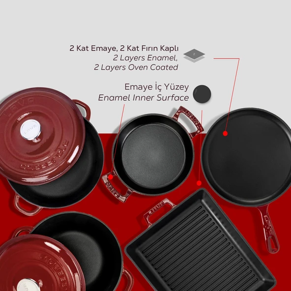 LAVA Bordo Serisi Döküm Set – Her Yemekte Şef Dokunuşu - Resim 6