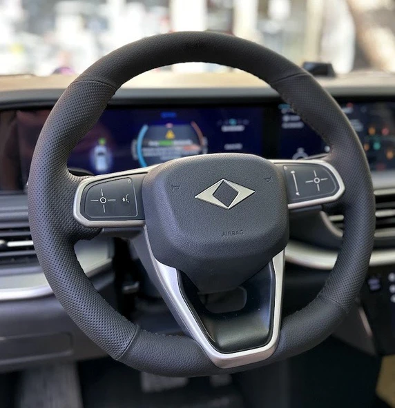 Togg Araca Özel Dikmeli Direksiyon Kılıfı NOKTA DÜZ SİYAH DİKİŞLİ - Resim 3