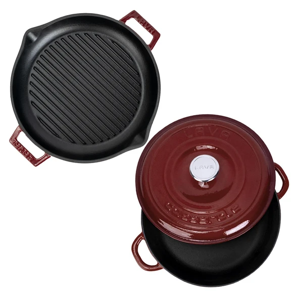 LAVA Bordo Serisi Döküm 3 Parça Set – Tencere ve Izgara ile Sofralarda Fark Yaratın - Resim 3