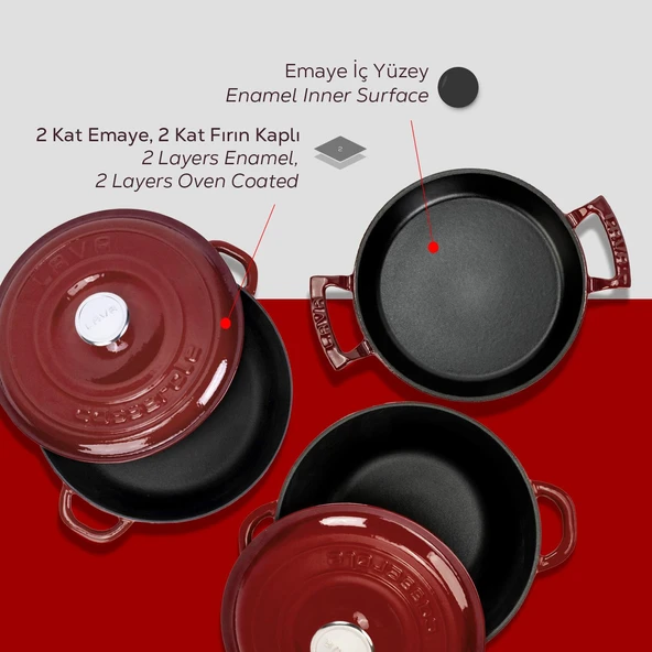LAVA Döküm Bordo 5'li Tencere & Sahan Seti – Profesyonel Lezzet Evinde - Resim 6