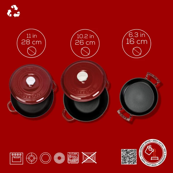 LAVA Döküm Bordo 5'li Tencere & Sahan Seti – Profesyonel Lezzet Evinde - Resim 4