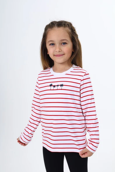 Toontoy Kız Çocuk Çizgili Tişört - Resim 5