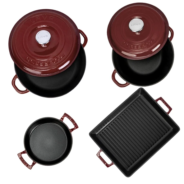 LAVA Bordo Döküm 6 Parça Set – Tencere, Sahan ve Izgara ile Şef Dokunuşu - Resim 3