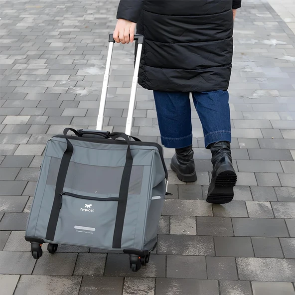 Ferplast Voyager 450 Tekerlekli Evcil Hayvan Taşıma Çantası Gri 46x26x48cm - Resim 2