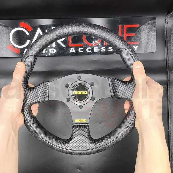 Momo Spor Yarış Direksiyonu-Ofsetsiz-Noktalı ve Kaymaz Desenli Deri 30cm - Resim 2