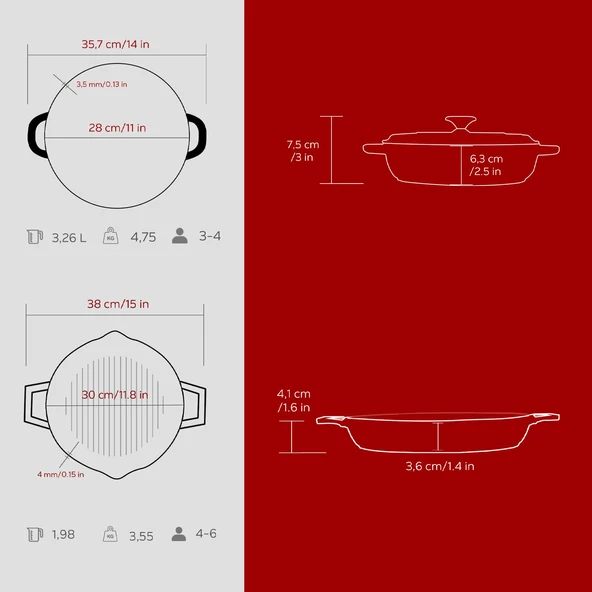 LAVA Bordo Serisi Döküm 3 Parça Set – Tencere ve Izgara ile Sofralarda Fark Yaratın - Resim 5