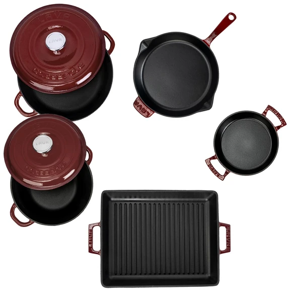 LAVA Döküm Bordo Serisi Set – Tencere, Tava, Sahan ve Izgara Bir Arada - Resim 3
