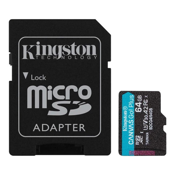 Kingston SDCG4-64GB 64GB microSDXC Canvas Go Plus Gen4 200MB-s A2 U3 V30 Card + ADP Hafıza Kartı ürün görseli