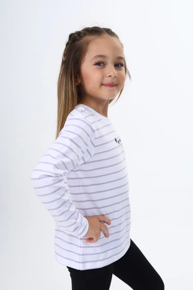 Toontoy Kız Çocuk Çizgili Tişört - Resim 4