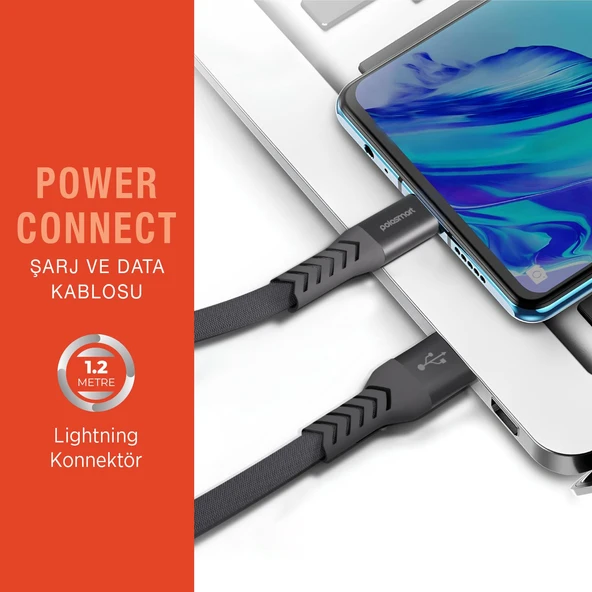 Polosmart PSM115 Lightning Şarj ve Data Kablosu1.2 Metre Gri - Resim 3