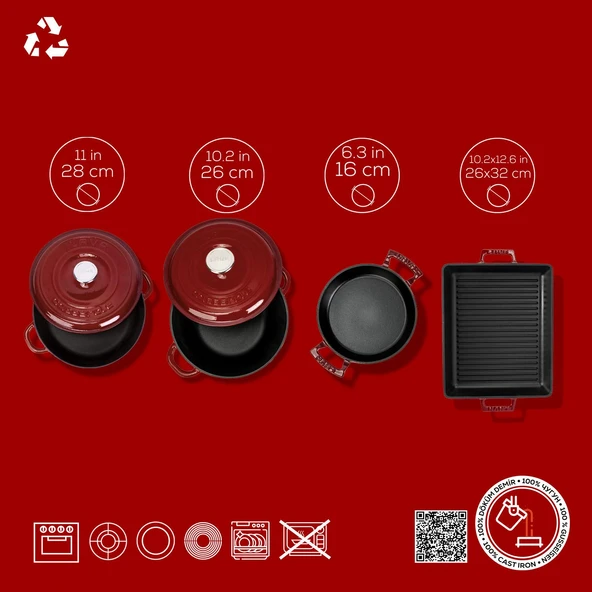 LAVA Bordo Döküm 6 Parça Set – Tencere, Sahan ve Izgara ile Şef Dokunuşu - Resim 4