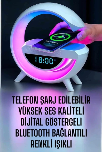LitaeTrend Bluetooth Hoparlör Dijital Göstergeli Wireless Şarj RGB Işıklı - Resim 2
