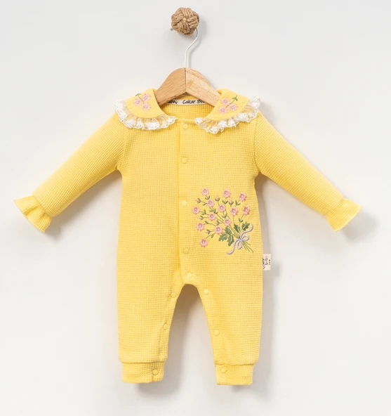 Dantel Yakalı Kız Bebek Sarı Tulum ürün görseli
