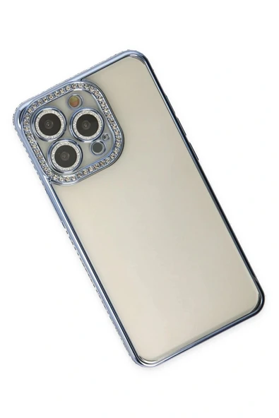 LitaeTrend iPhone 14 Pro Kılıf Joke Taşlı Silikon - Mavi - Resim 3