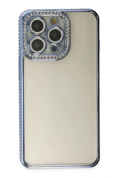 LitaeTrend iPhone 14 Pro Kılıf Joke Taşlı Silikon - Mavi - Resim 2