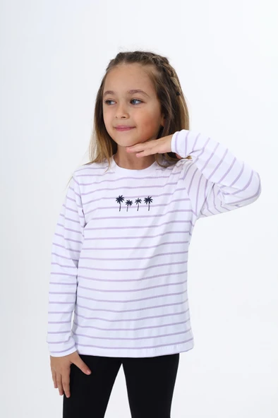 Toontoy Kız Çocuk Çizgili Tişört ürün görseli 1