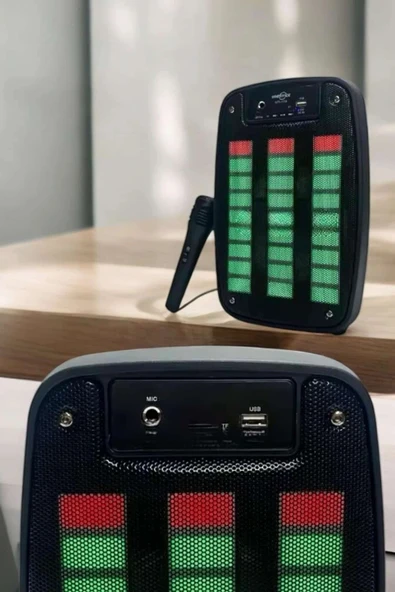 LitaeTrend Kablosuz Bluetooth Hoparlör Taşınabilir 6.5 inç LED Işık Kareoke - Resim 3