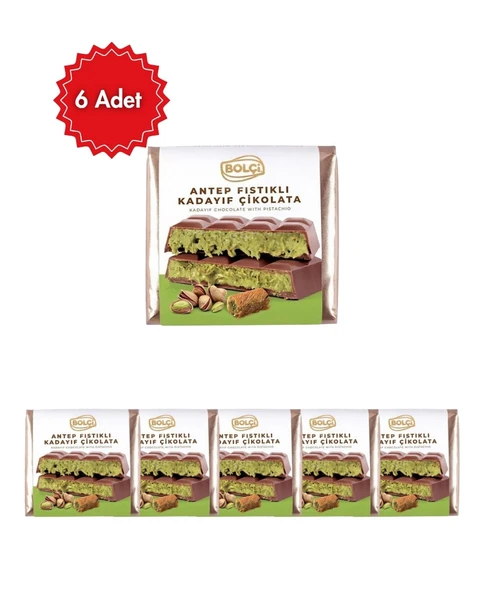 Bolçi Antep Fıstıklı Dubai Çikolatası 100 gr 6'lı Avantaj Paketi (Çıtır Kadayıflı) ürün görseli 1