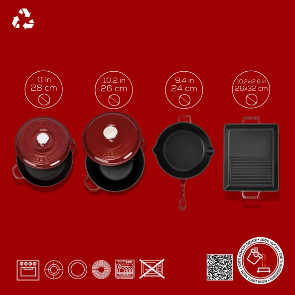 LAVA Bordo Döküm Set – Göz Alıcı Renk, Uzun Ömürlü Döküm Kalitesi - Resim 4