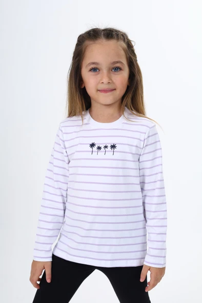 Toontoy Kız Çocuk Çizgili Tişört - Resim 2