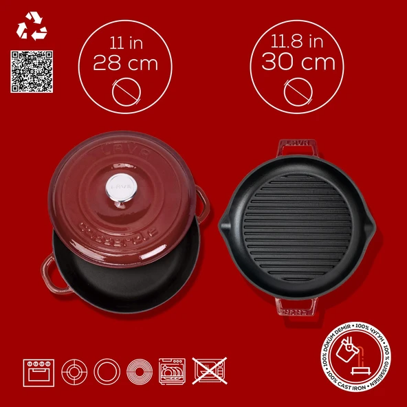 LAVA Bordo Serisi Döküm 3 Parça Set – Tencere ve Izgara ile Sofralarda Fark Yaratın - Resim 4