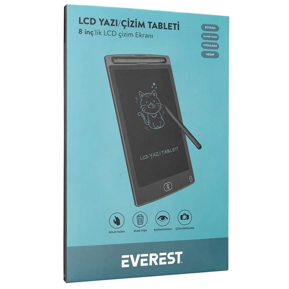 Everest EV-DY100 8,5" Siyah Tek Tuşla Sil Dijital Yazı Tahtası Yazı Alanı 125x175mm - Resim 2