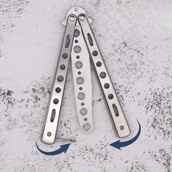 BUFFER® Gri Katlanabilir Paslanmaz Çelik Kelebek Bıçak Tarak Sakal Bıyık Fırçası Profesyonel Saç Kesimi İçin Tarak - Resim 2