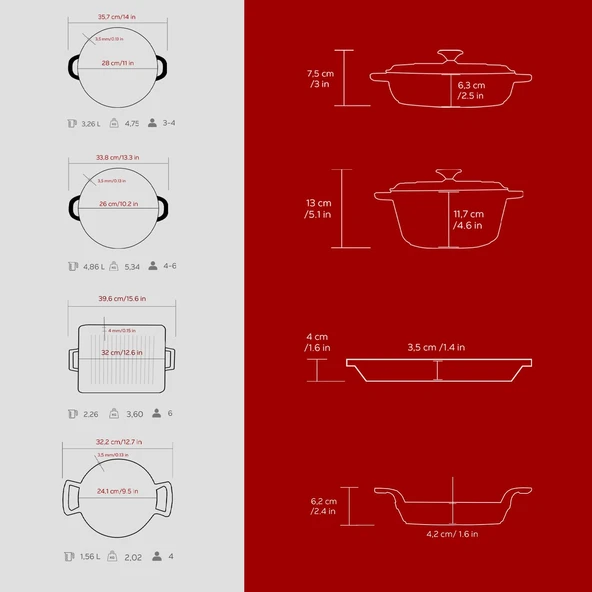 LAVA Bordo Döküm 7 Parça Set – Tencere, Sahan ve Izgara ile Şef Dokunuş - Resim 5