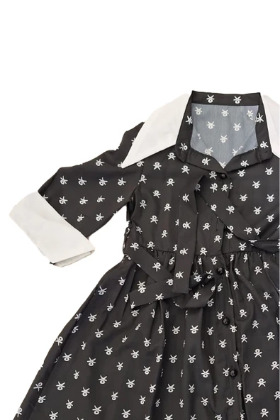 Kız Çocuk Elbise Yaka ve Manşet Detaylı Boydan Düğmeli ve Kuşaklı 7-12 Yaş 12420 - Resim 3