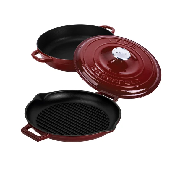 LAVA Bordo Serisi Döküm 3 Parça Set – Tencere ve Izgara ile Sofralarda Fark Yaratın - Resim 2